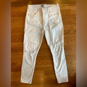 Agolde Riley white cropped skinny jeans with distressed knees